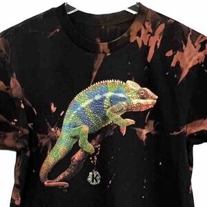 Graphic Chameleon Lizard Reptile Small Black Rust Tie Dye Tee Unbranded No Flaws